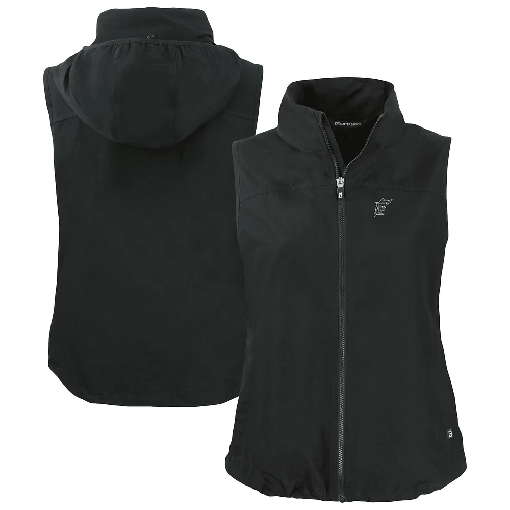 Women's Cutter & Buck Florida Marlins Cooperstown Collection Charter Eco Recycled Full-Zip Vest