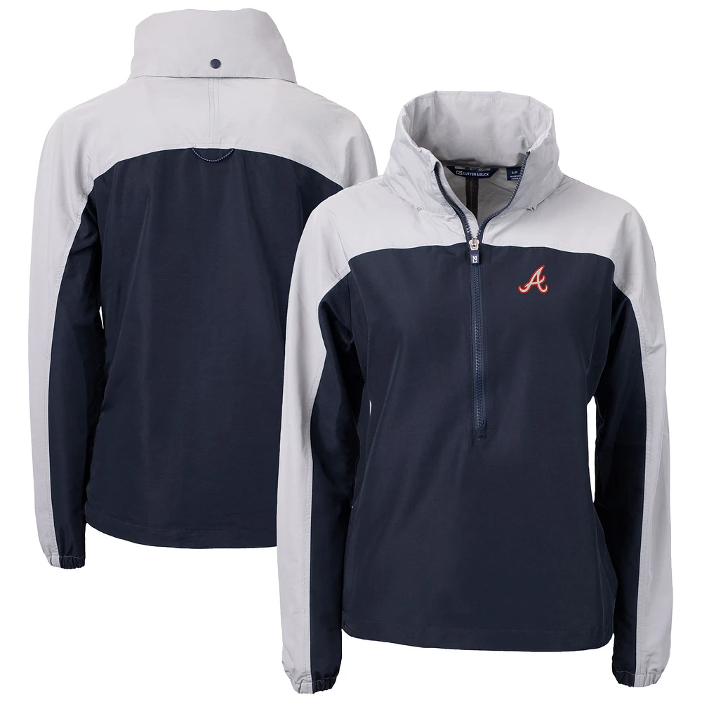 Women's Cutter & Buck Navy Atlanta Braves Charter Eco Recycled Half-Zip Anorak Jacket