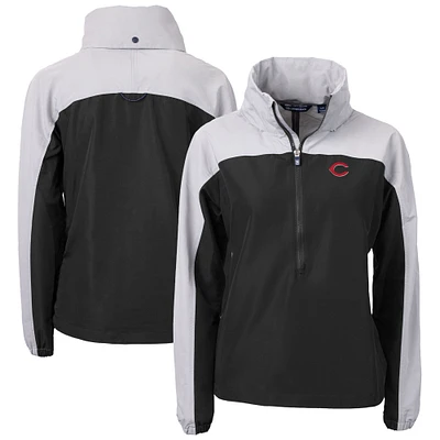 Women's Cutter & Buck Black Cincinnati Reds Charter Eco Recycled Half-Zip Anorak Jacket