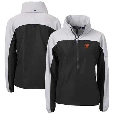 Women's Cutter & Buck Black Baltimore Orioles Cooperstown Collection Charter Eco Recycled Half-Zip Anorak Jacket