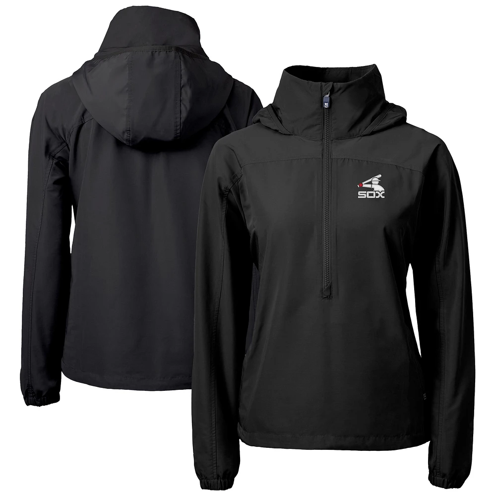 Women's Cutter & Buck Black Chicago White Sox Cooperstown Collection Charter Eco Recycled Half-Zip Anorak Jacket