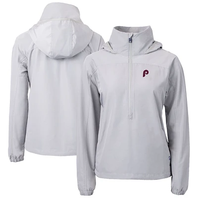 Women's Cutter & Buck Gray Philadelphia Phillies Cooperstown Collection Charter Eco Recycled Half-Zip Anorak Jacket