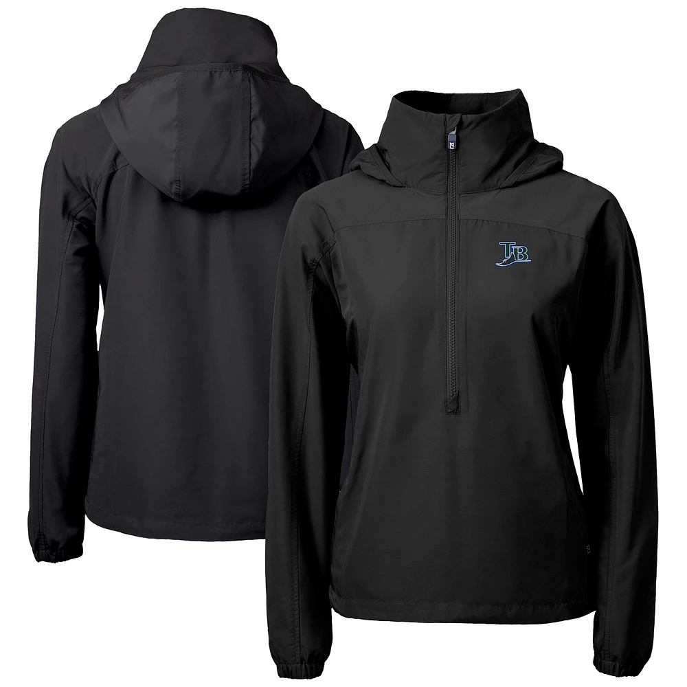 Women's Cutter & Buck Black Tampa Bay Rays Cooperstown Collection Charter Eco Recycled Half-Zip Anorak Jacket