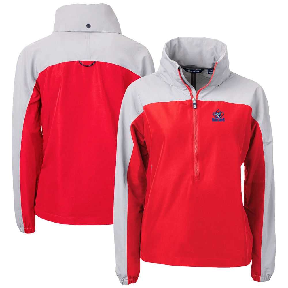 Women's Cutter & Buck Red Toronto Blue Jays Cooperstown Collection Charter Eco Recycled Half-Zip Anorak Jacket