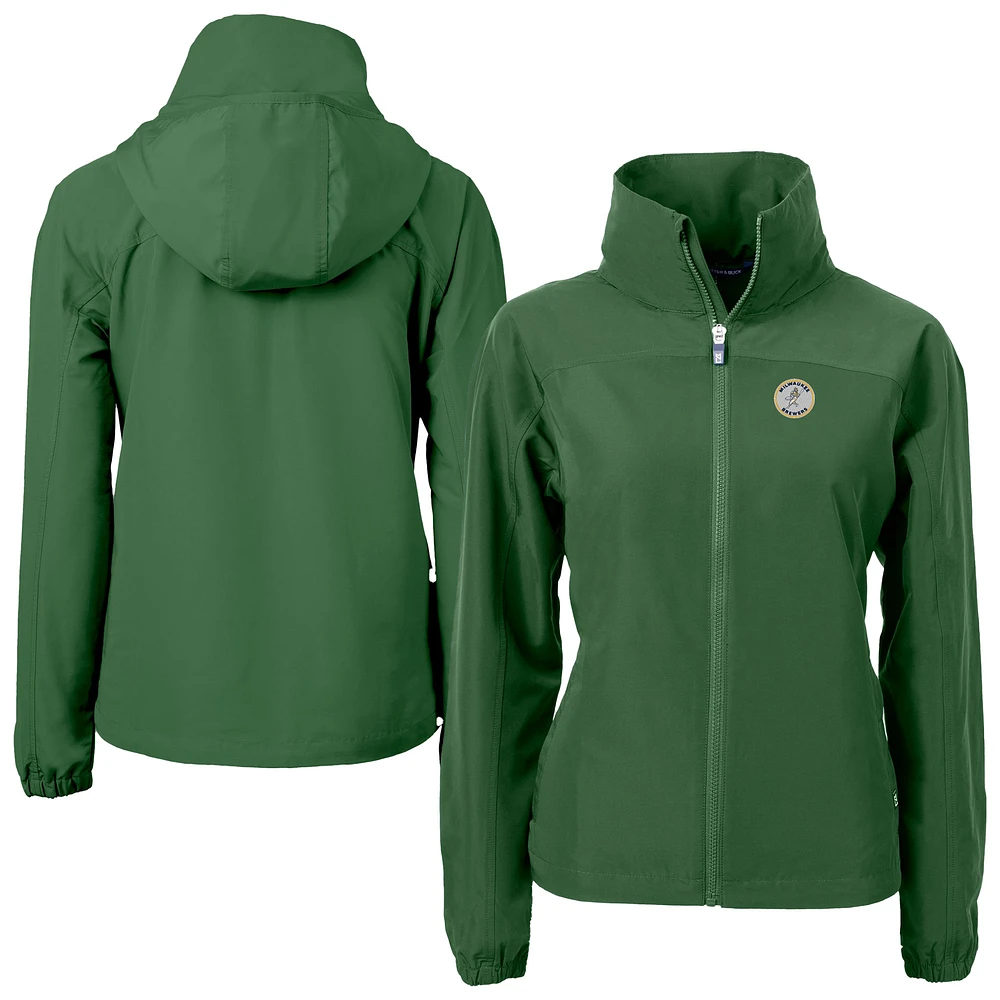 Women's Cutter & Buck Green Milwaukee Brewers Cooperstown Collection Charter Eco Recycled Full-Zip Jacket