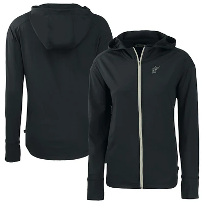 Women's Cutter & Buck Black Florida Marlins Cooperstown Collection Daybreak Eco Recycled Full-Zip Hoodie Jacket