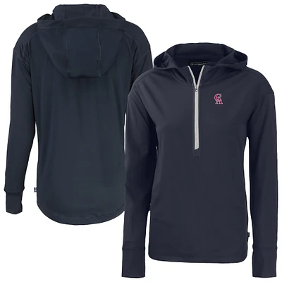 Women's Cutter & Buck Navy California Angels Daybreak Eco Recycled Half-Zip Hoodie