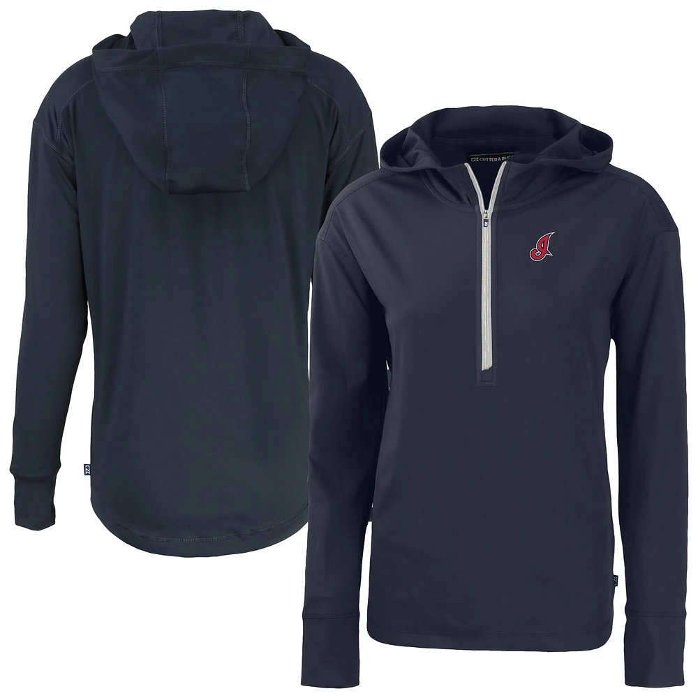 Women's Cutter & Buck Navy Cleveland Indians Cooperstown Collection Daybreak Eco Recycled Half-Zip Hoodie