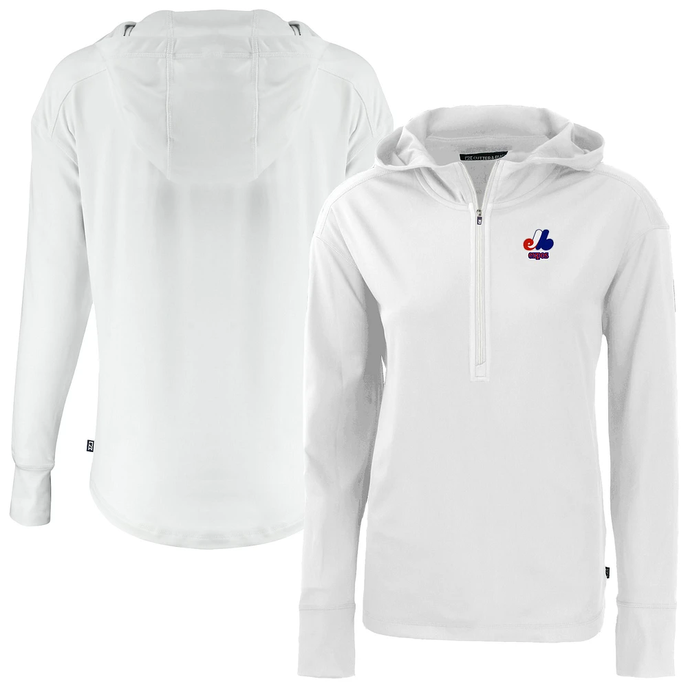 Women's Cutter & Buck White Montreal Expos Daybreak Eco Recycled Half-Zip Hoodie