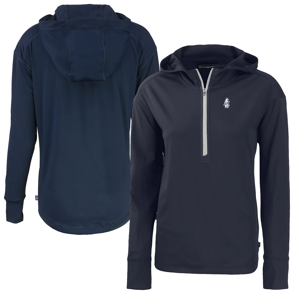 Women's Cutter & Buck Navy Chicago Cubs Daybreak Eco Recycled Half-Zip Hoodie