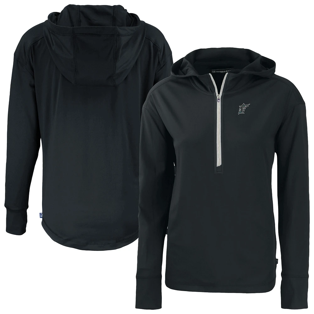 Women's Cutter & Buck Florida Marlins Daybreak Eco Recycled Half-Zip Hoodie