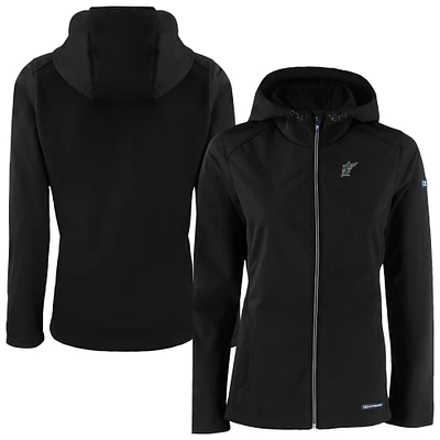 Women's Cutter & Buck Black Florida Marlins Cooperstown Collection Evoke Eco Softshell Recycled Full-Zip Jacket