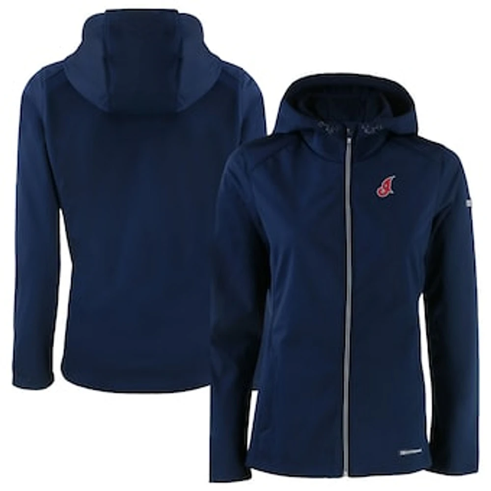 Women's Cutter & Buck Navy Cleveland Indians Evoke Eco Softshell Recycled Full-Zip Jacket