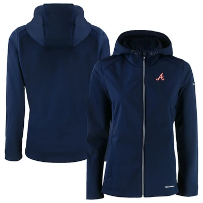 Women's Cutter & Buck Navy Atlanta Braves Evoke Eco Softshell Recycled Full-Zip Jacket