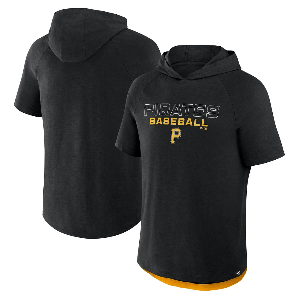 Men's Fanatics Black Pittsburgh Pirates Clubhouse Optimal Play Raglan Hoodie T-Shirt