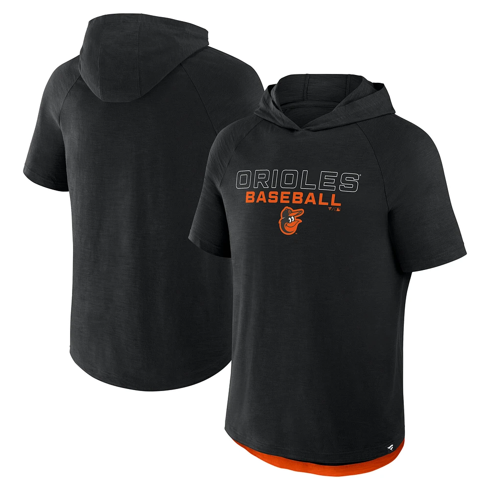Men's Fanatics Black Baltimore Orioles Clubhouse Optimal Play Raglan Hoodie T-Shirt