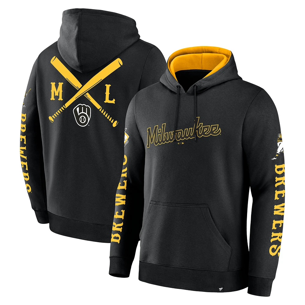 Men's Fanatics Black Milwaukee Brewers Big City Legacy Fleece Pullover Hoodie