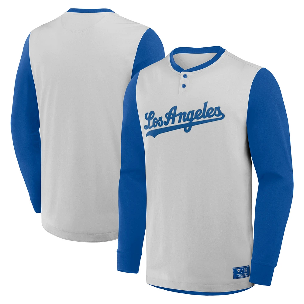 Men's Fanatics Gray/Royal Los Angeles Dodgers Clubhouse Long Sleeve Henley Shirt