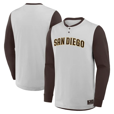 Men's Fanatics Gray/Brown San Diego Padres Clubhouse Long Sleeve Henley Shirt