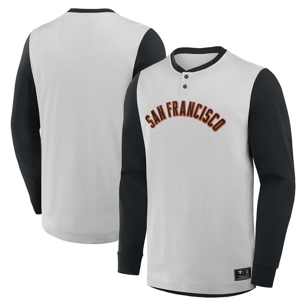 Men's Fanatics Gray/Black San Francisco Giants Clubhouse Long Sleeve Henley Shirt