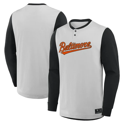 Men's Fanatics Gray/Black Baltimore Orioles Clubhouse Long Sleeve Henley Shirt