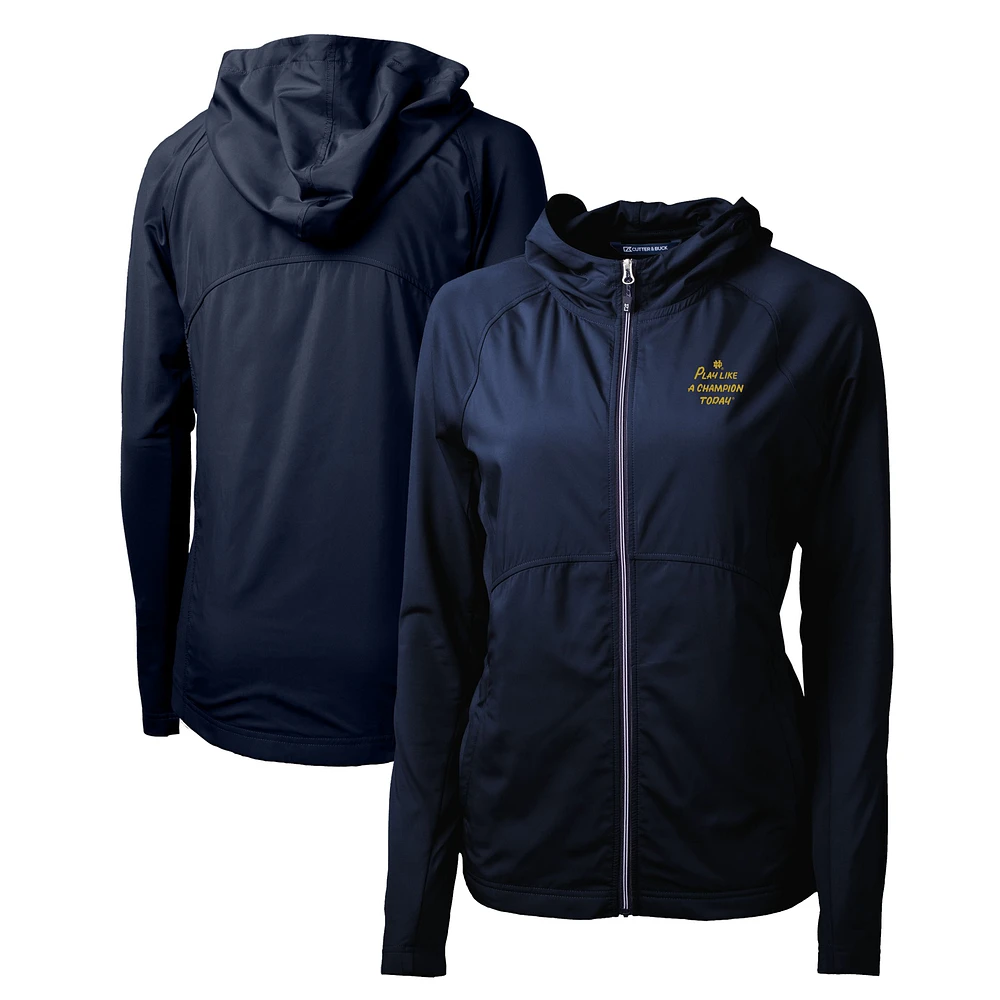 Women's Cutter & Buck Navy Notre Dame Fighting Irish Play Like A Champion Today Adapt Eco Knit Hybrid Recycled Raglan Full-Zip Jacket