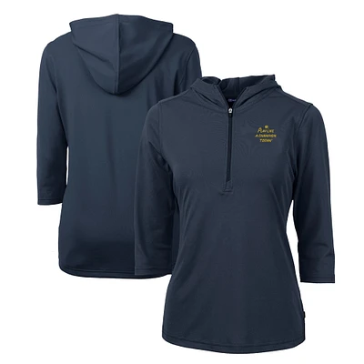 Women's Cutter & Buck Navy Notre Dame Fighting Irish Play Like A Champion Today Virtue Eco Pique Recycled DryTec 3/4-Sleeve Half-Zip Hoodie