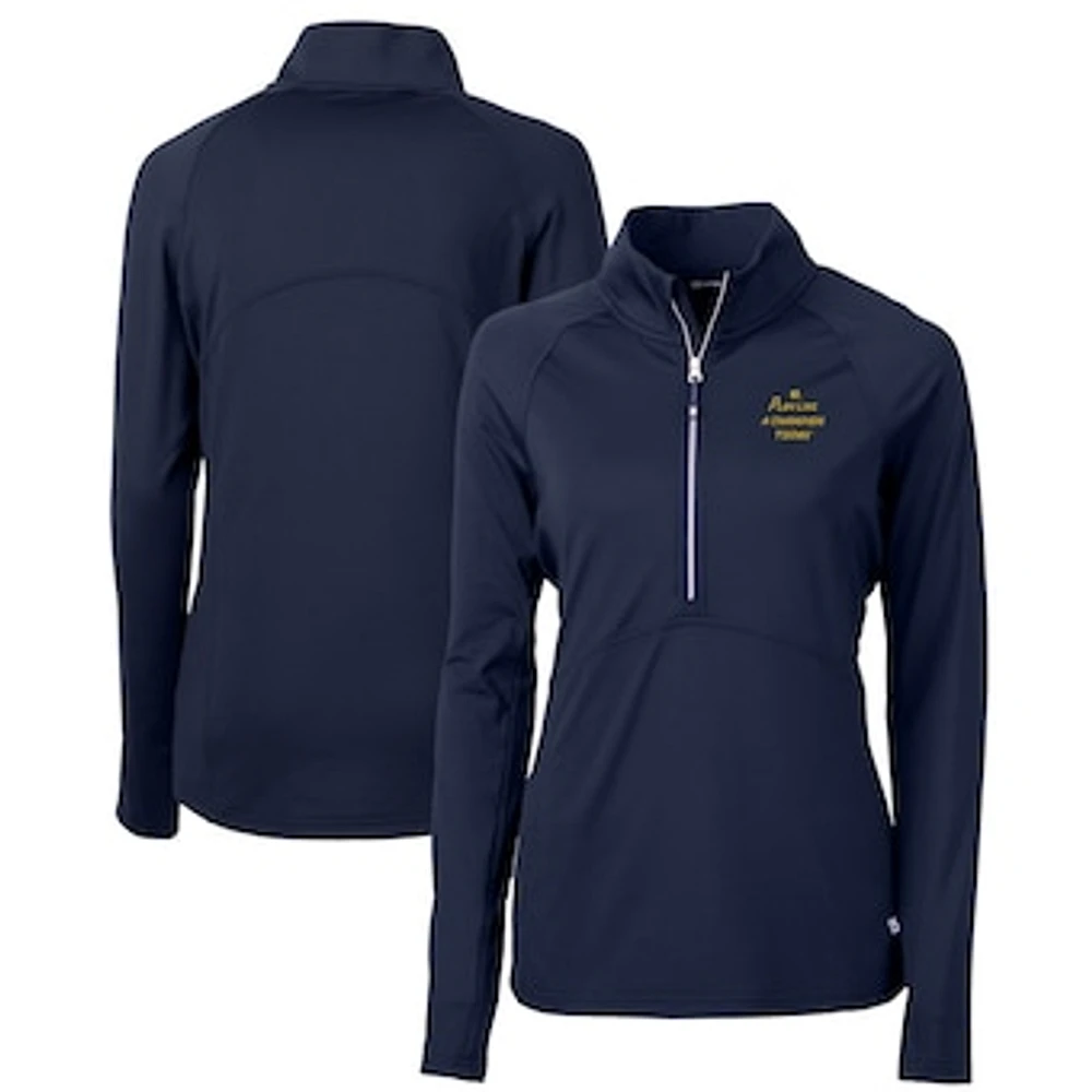 Women's Cutter & Buck Navy Notre Dame Fighting Irish Play Like A Champion Today Adapt Eco Knit Stretch Recycled Raglan DryTec Half-Zip Top