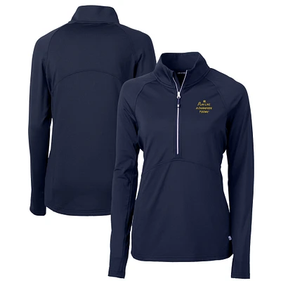 Women's Cutter & Buck Navy Notre Dame Fighting Irish Play Like A Champion Today Adapt Eco Knit Stretch Recycled Raglan DryTec Half-Zip Top