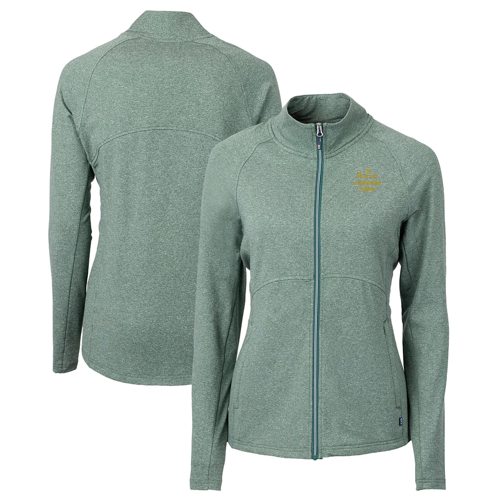 Women's Cutter & Buck Heather Green Notre Dame Fighting Irish Play Like A Champion Today Adapt Eco Knit Recycled Raglan Full-Zip Top