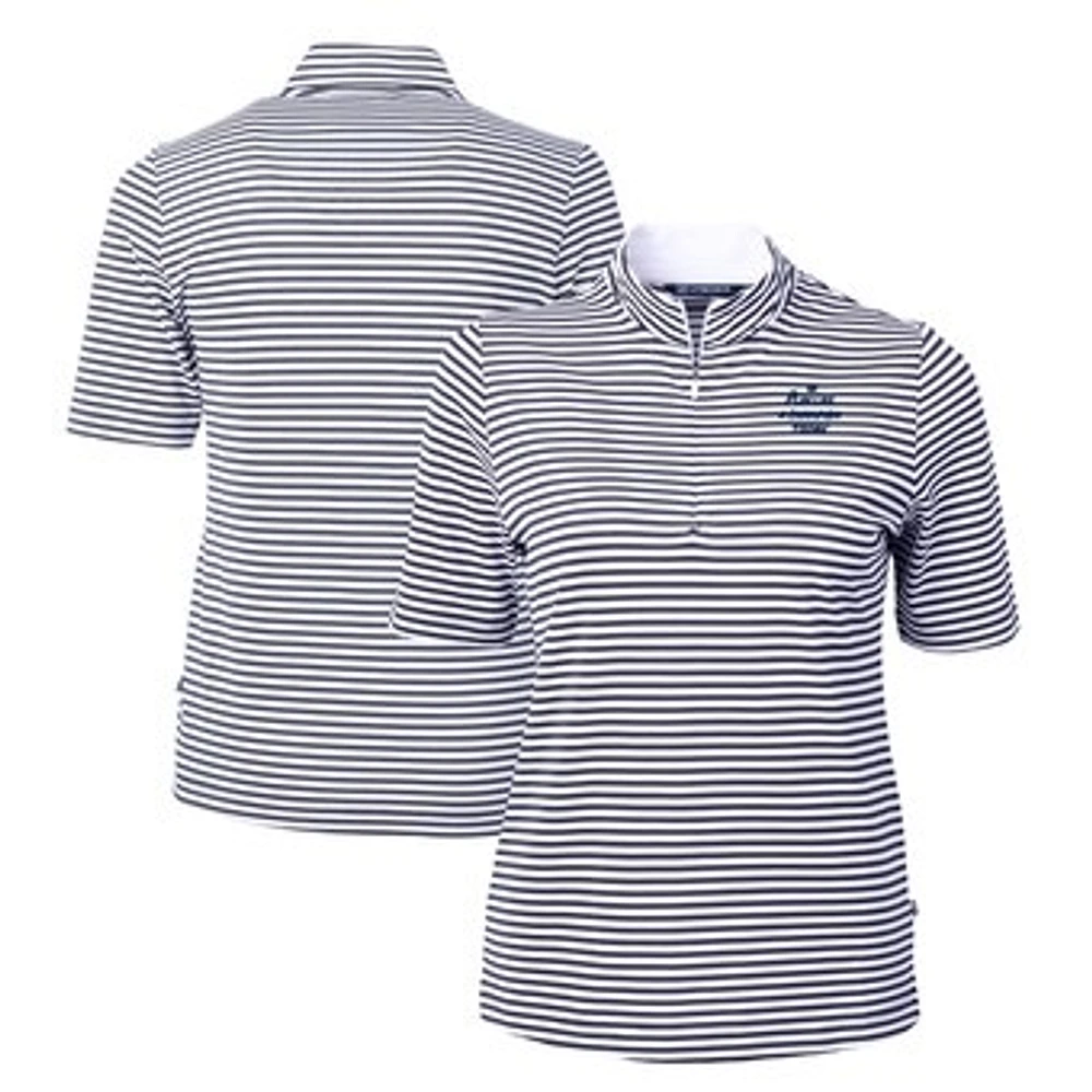 Women's Cutter & Buck Navy/White Notre Dame Fighting Irish Play Like A Champion Today Virtue Eco Pique Stripe Recycled DryTec Quarter-Zip Top