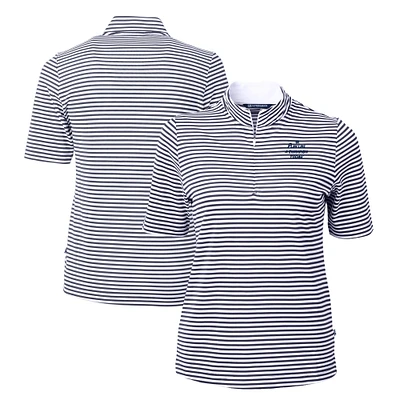 Women's Cutter & Buck Navy/White Notre Dame Fighting Irish Play Like A Champion Today Virtue Eco Pique Stripe Recycled DryTec Quarter-Zip Top
