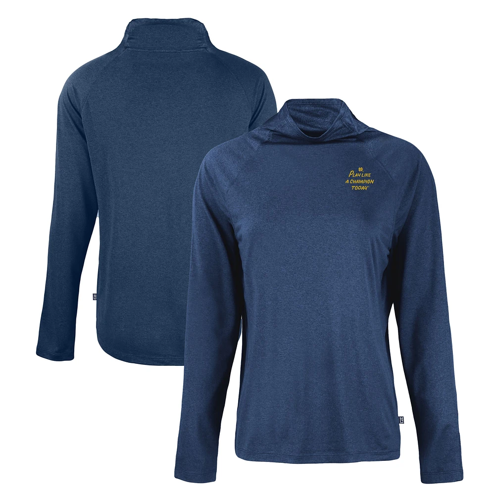 Women's Cutter & Buck Navy Notre Dame Fighting Irish Play Like A Champion Today Coastline Epic Comfort Eco Recycled Funnel Neck Raglan Pullover Sweatshirt