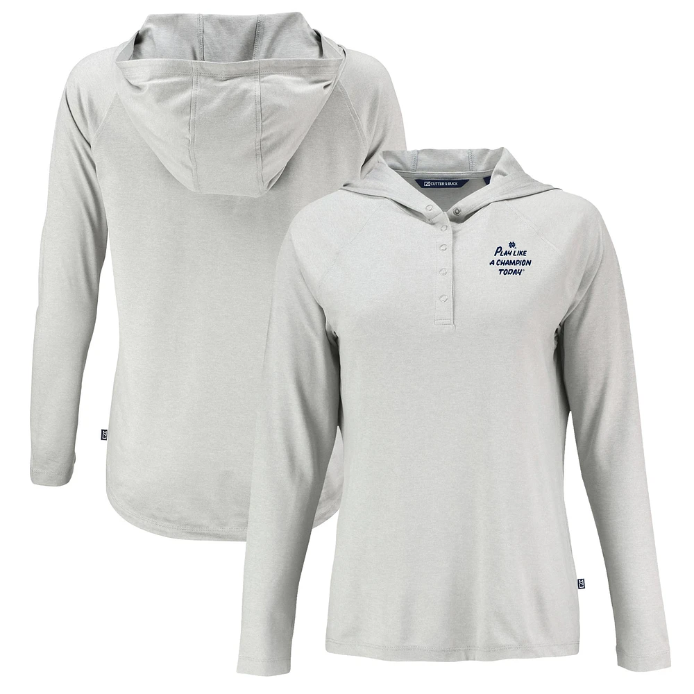 Women's Cutter & Buck Gray Notre Dame Fighting Irish Play Like A Champion Today Coastline Epic Comfort Eco Recycled Raglan Long Sleeve Hoodie T-Shirt