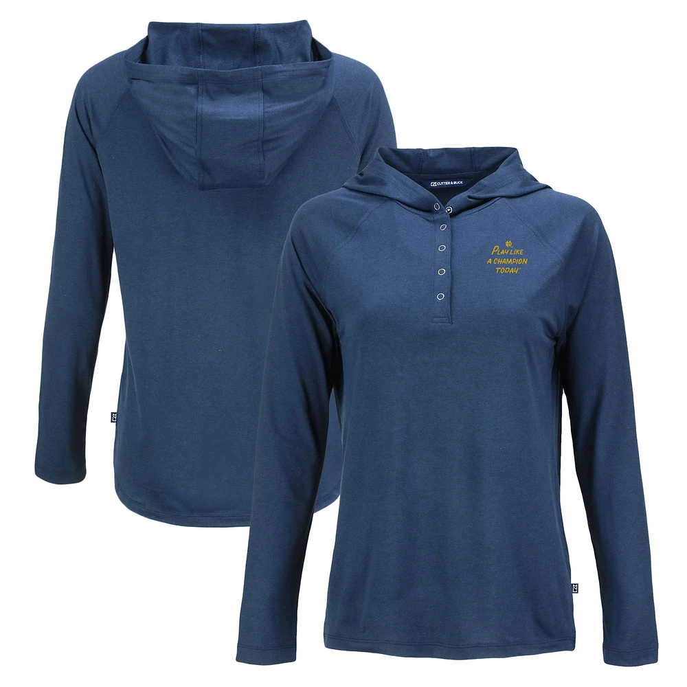 Women's Cutter & Buck Navy Notre Dame Fighting Irish Play Like A Champion Today Coastline Epic Comfort Eco Recycled Raglan Long Sleeve Hoodie T-Shirt