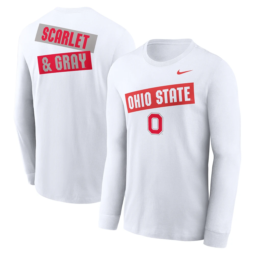 Men's Nike White Ohio State Buckeyes Two-Hit Classic Location Long Sleeve T-Shirt