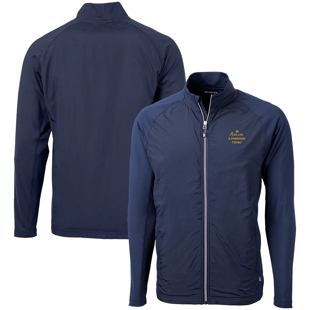 Men's Cutter & Buck Navy Notre Dame Fighting Irish Play Like A Champion Today Big Tall Adapt Eco Knit Hybrid Recycled Full-Zip Jacket