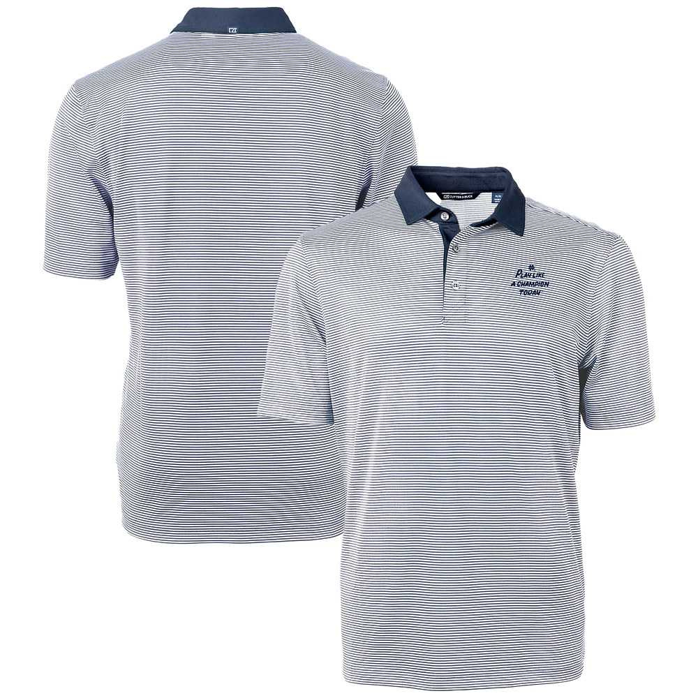 Men's Cutter & Buck Navy Notre Dame Fighting Irish Big & Tall Play Like A Champion Today Virtue Eco Pique Micro Stripe Recycled DryTec Tri-Blend Polo