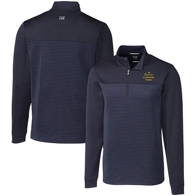 Men's Cutter & Buck Navy Notre Dame Fighting Irish Big Tall Play Like A Champion Today Traverse Stretch Stripe Eco Quarter-Zip Top
