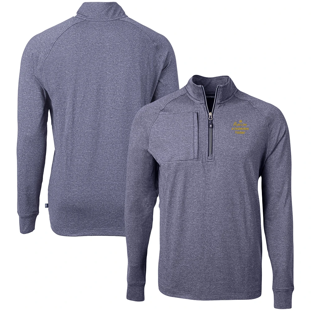 Men's Cutter & Buck Heather Navy Notre Dame Fighting Irish Play Like A Champion Today Big & Tall Adapt Eco Knit Heather Raglan Quarter-Zip Top