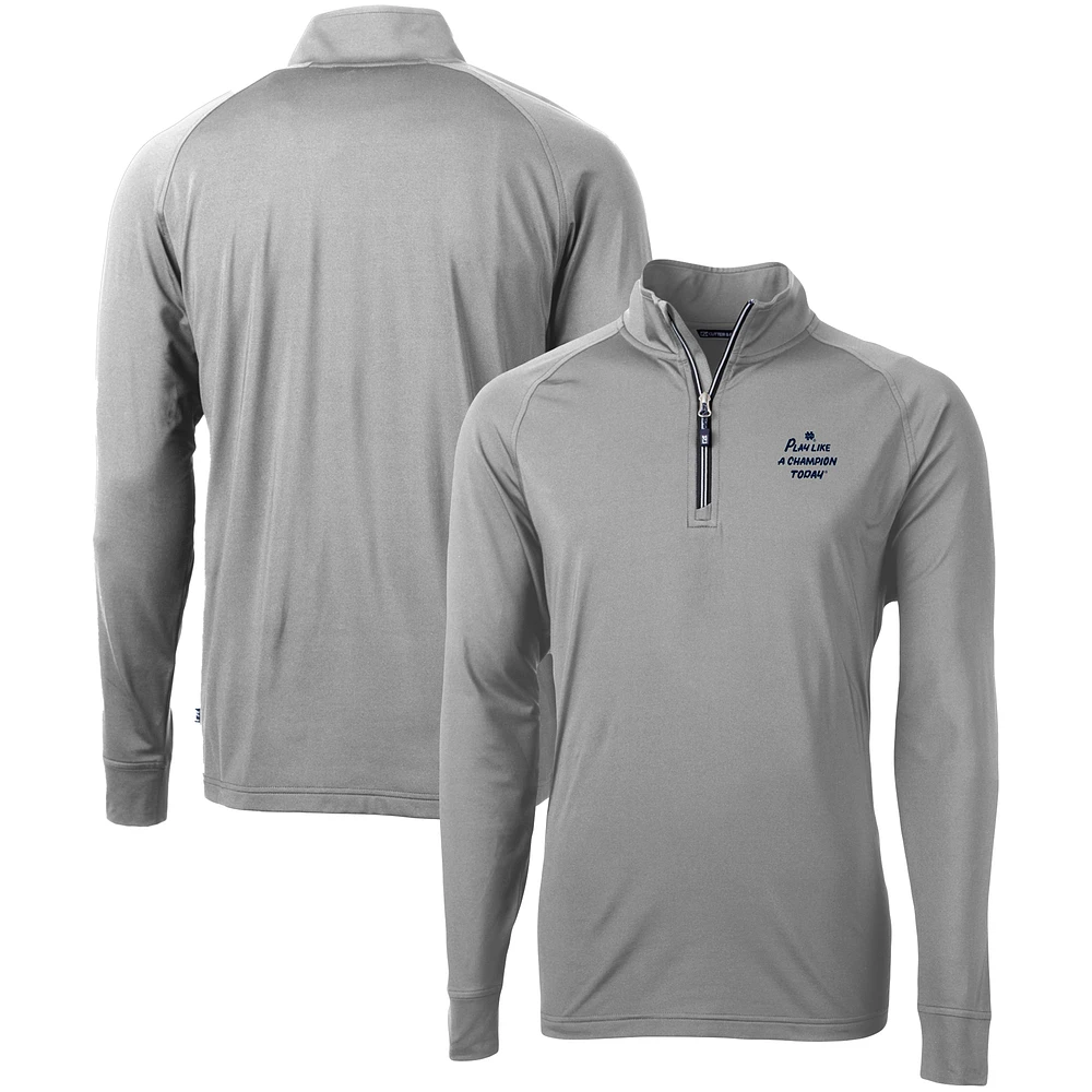 Men's Cutter & Buck Gray Notre Dame Fighting Irish Play Like A Champion Today Big Tall Adapt Eco Knit Stretch Recycled DryTec Quarter-Zip Top