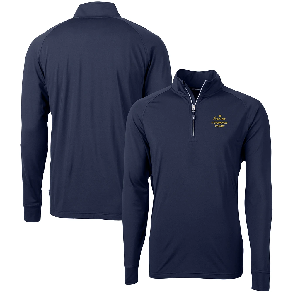 Men's Cutter & Buck Navy Notre Dame Fighting Irish Play Like A Champion Today Big Tall Adapt Eco Knit Stretch Recycled DryTec Quarter-Zip Top