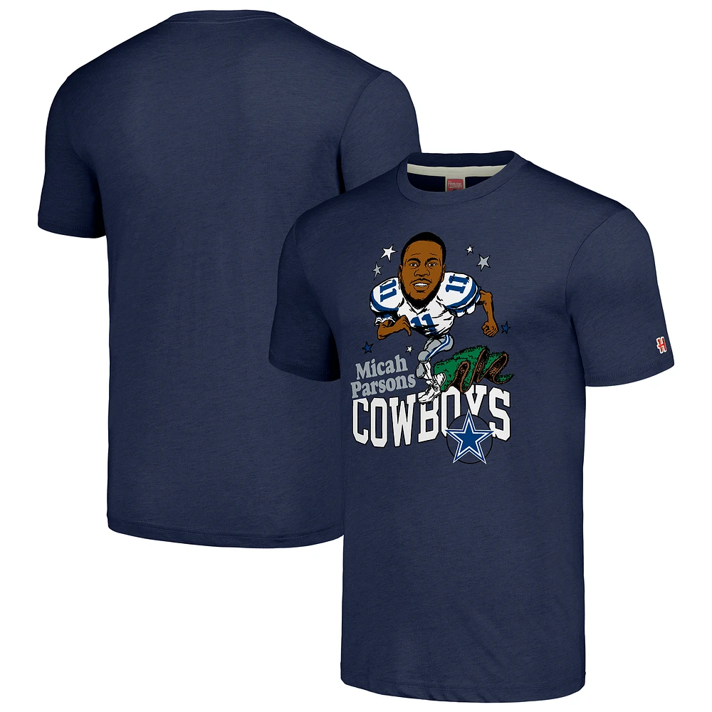Men's Homage Micah Parsons Navy Dallas Cowboys Caricature Player Tri-Blend T-Shirt