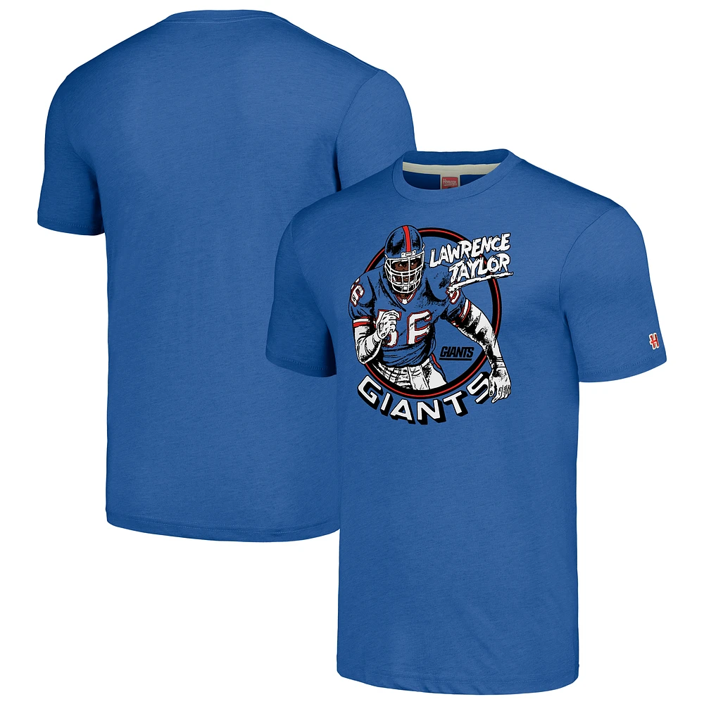 Men's Homage Lawrence Taylor Royal New York Giants Caricature Retired Player Tri-Blend T-Shirt
