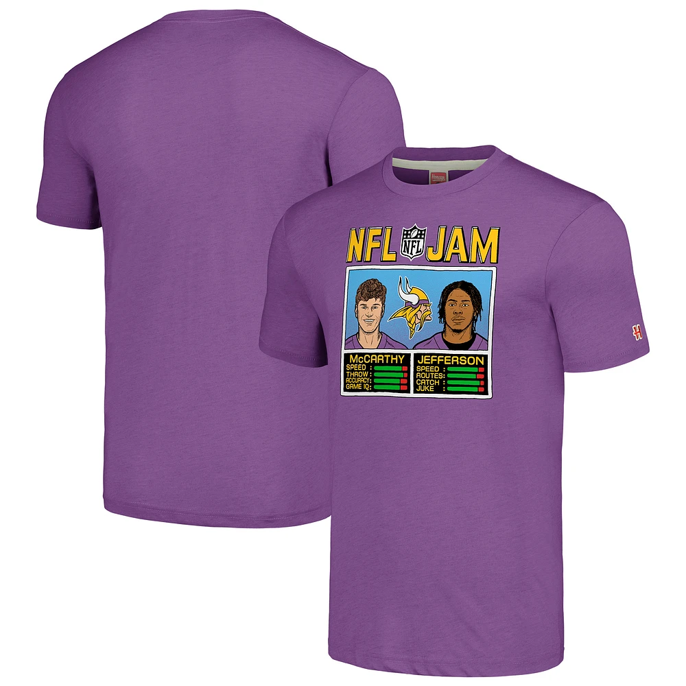 Men's Homage J.J. McCarthy & Justin Jefferson Purple Minnesota Vikings NFL Jam Tri-Blend T-Shirt