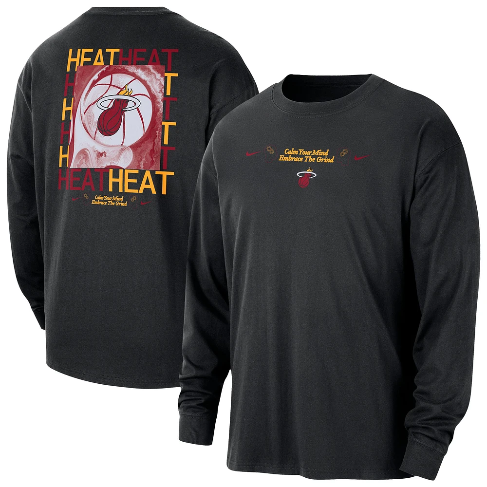 Men's Nike Black Miami Heat Courtside Oversized Long Sleeve T-Shirt