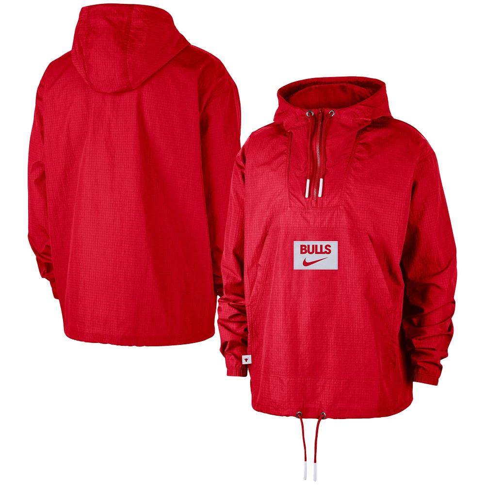 Men's Nike Red Chicago Bulls Courtside Premium Club Anorak Quarter-Zip Hoodie Jacket
