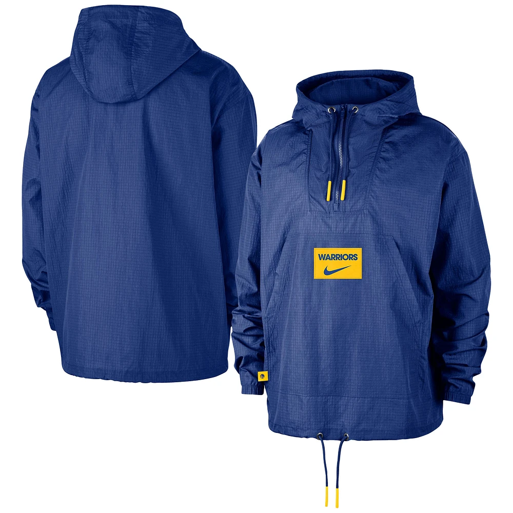 Men's Nike Royal Golden State Warriors Courtside Premium Club Anorak Quarter-Zip Hoodie Jacket