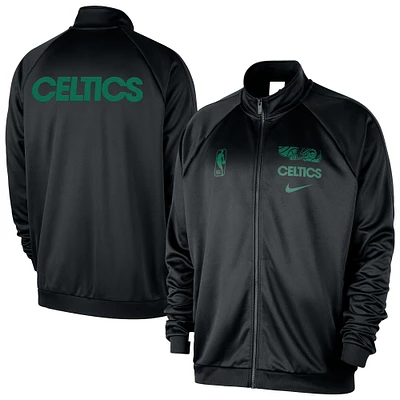 Men's Nike Black Boston Celtics Courtside Pique Club Full-Zip Track Jacket