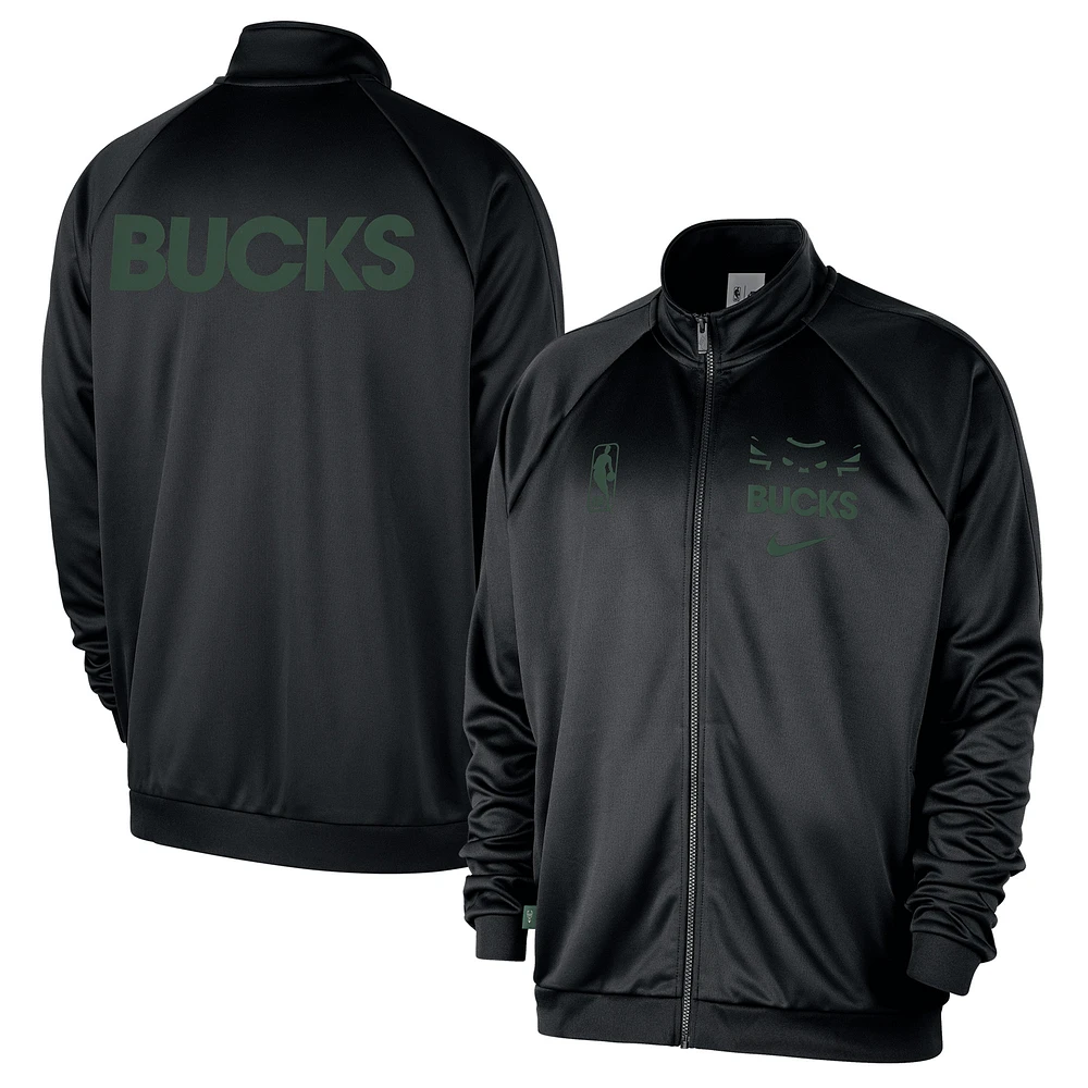 Men's Nike Black Milwaukee Bucks Courtside Pique Club Full-Zip Track Jacket